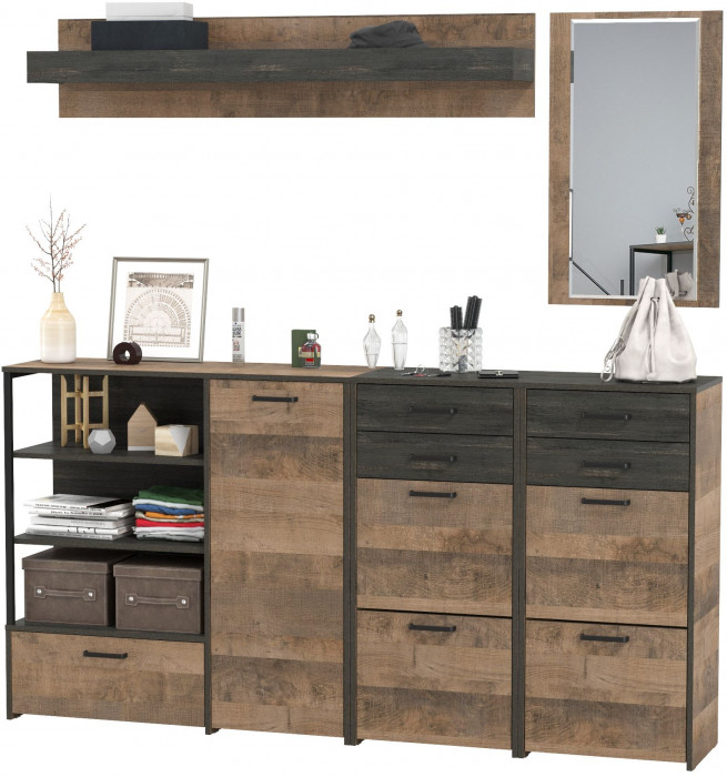 Трувор Прихожая 177, цвет дуб гранж песочный/интра, ШхГхВ 209х37х195 см., универсальная сборка