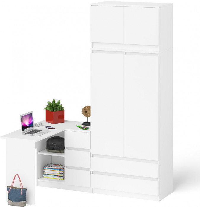 Мори компьютерный стол МС-16 правый + Шкаф МШ900.1 + Антресоль МА900.1, белый