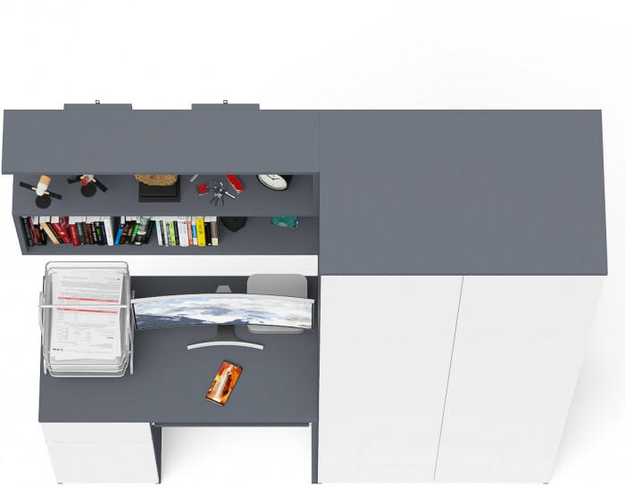 Мори Стол компьютерный МС-1 левый + Шкаф МШ800.1 + Полка 900, цвет графит/белый, ШхГхВ 170,4х50,4х209,6 см., НЕ универсальная сборка