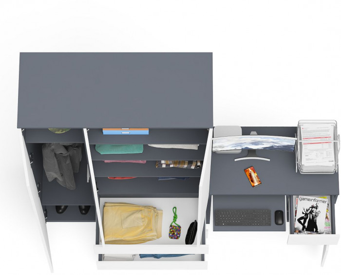 Мори Стол компьютерный МС-1 правый + Шкаф МШ1200.1, цвет графит/белый, ШхГхВ 210,4х50,4х209,6 см., выдвижной ящик справа, НЕ универсальная сборка