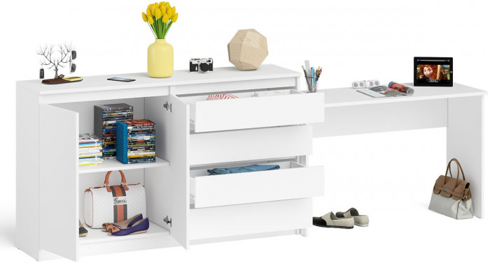 Мори письменный стол МСП1200.1 + Комод МК1600.1, белый