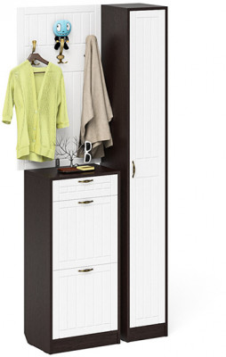 Прихожая П-6 Компоновка № 24, венге/фасады МДФ белое дерево фрезеровка прованс