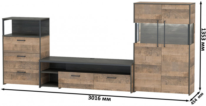 Трувор Гостиная 066, дуб гранж песочный/интра