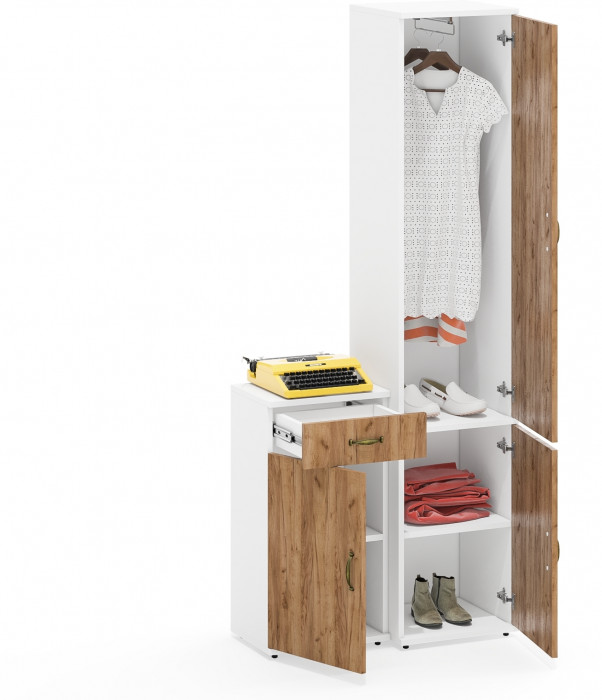 Лидер-8 Пенал МД 21Б + Тумба МД 3.15, белый шагрень/крафт золото