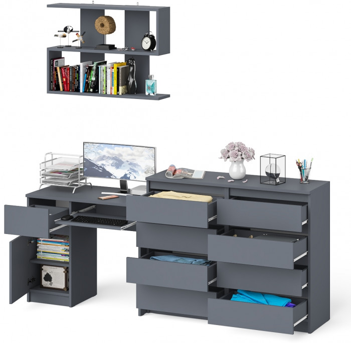 Мори компьютерный стол МС-1 левый + Комод МК1200.8 + Полка 900, графит