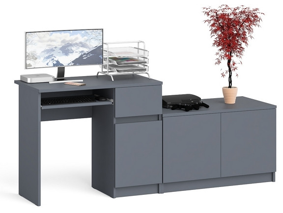 Мори компьютерный стол МС-1 правый + Тумба МА900.1, графит