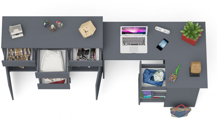 Мори компьютерный стол МС-16 правый + Комод МК1200.4, графит