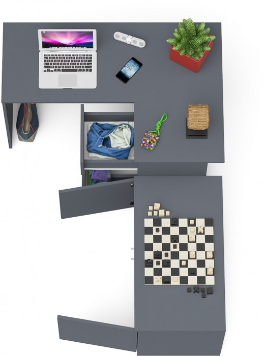 Мори компьютерный стол МС-16 правый + Тумба МА900.1, графит