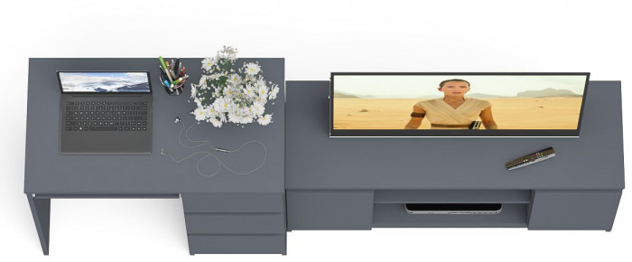 Мори компьютерный стол МС-6 правый + Тумба МТВ1200.1, графит