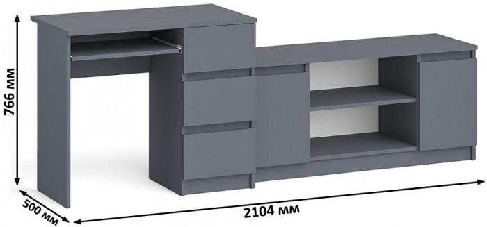 Мори компьютерный стол МС-6 правый + Тумба МТВ1200.1, графит