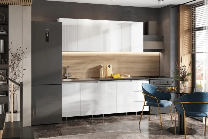 Кухня Челси 2,0м, Белый глянец/Белый, (Кастилло темный)