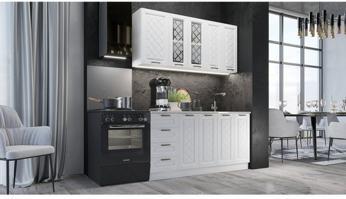 Кухня МДФ Агава 1600, Акация белая/Аква