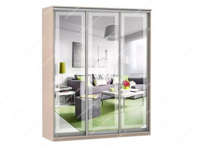 Шкаф купе Модерн 1776х600 3-х дверный 2-х секционный зеркальный с пескоструем №1 ясень