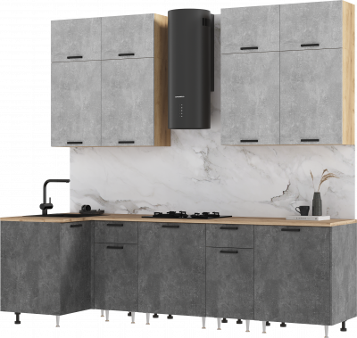 Кухня Рио NEW 1,0х2,6м/1080м (490), Компановка №3, Дуб крафт/Бетон светлый/ Бетон темный