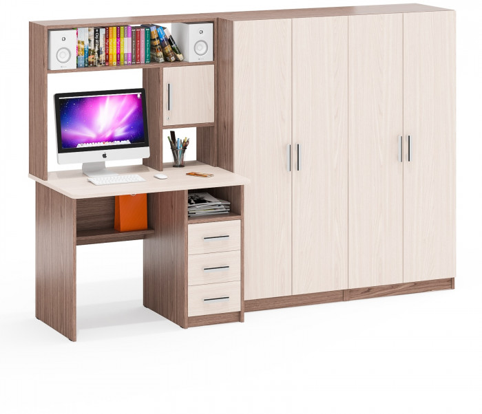 С-МД-СК9 Компоновка № 01, цвет ясень шимо светлый/ясень шимо тёмный, ШхГхВ 242х70х160 см., НЕ универсальная сборка