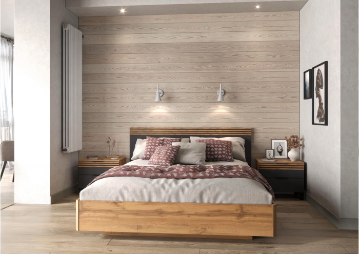 Модульная спальня Нао, набор №5, Дуб вотан/Графит (Профиль МДФ Дуб вотан)