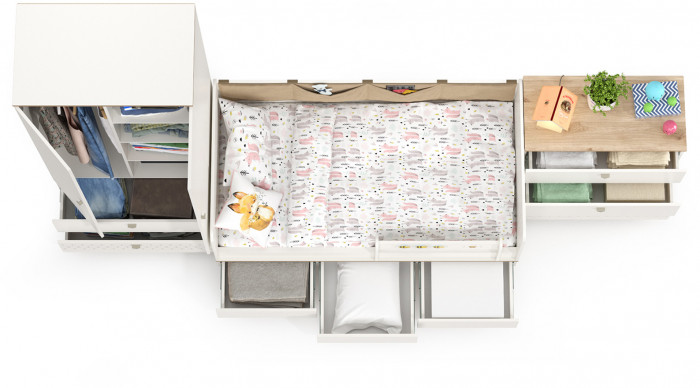 Эйп Детская № 6, цвет белый/дуб белый, сп. м. 800х1600 мм., б/м, основание есть, максимальная нагрузка 80 кг., рекомендуемая высота матраса 120 мм.