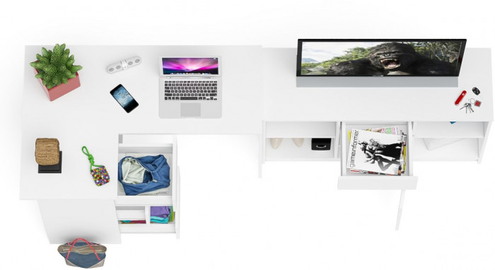 Мори компьютерный стол МС-16 левый + Тумба МТВ1204.1, белый