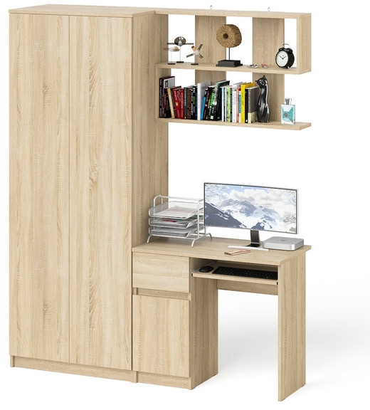 Мори Стол компьютерный МС-1 левый + Шкаф МШ800.1 + Полка 900, цвет дуб сонома, ШхГхВ 170,4х50,4х209,6 см., НЕ универсальная сборка
