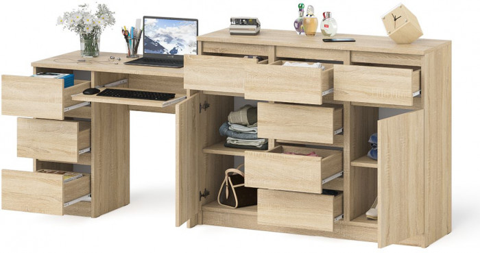Мори Стол компьютерный МС-6 левый + Комод МК1200.4, цвет дуб сонома, ШхГхВ 210,4х50х94 см., выдвижные ящики слева, НЕ универсальная сборка