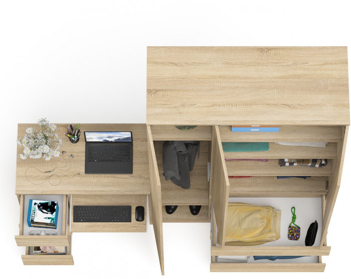 Мори Стол компьютерный МС-6 левый + Шкаф МШ1200.1, цвет дуб сонома, ШхГхВ 210,4х50,4х209,6 см., выдвижные ящики слева, НЕ универсальная сборка