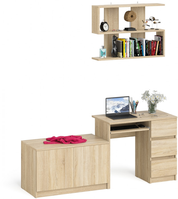 Мори Стол компьютерный МС-6 правый + Тумба МА900.1 + Полка 900, цвет дуб сонома, ШхГхВ 180,4х50,4х209,6 см., НЕ универсальная сборка