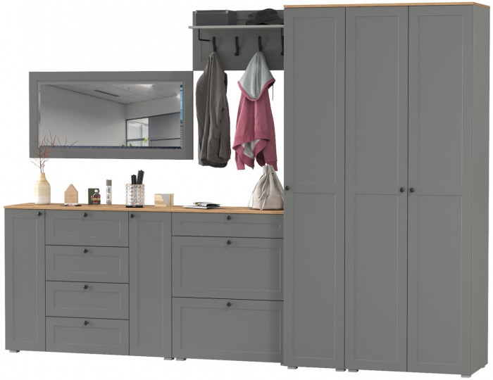 Остин Прихожая 61, цвет серый графит/дуб крафт золотой, ШхГхВ 320х54,3х229,6 см., универсальная сборка