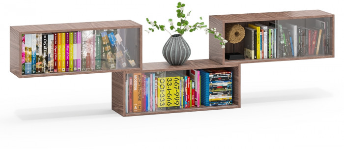 Три полки книжных С-МД-КН01, ясень шимо тёмный