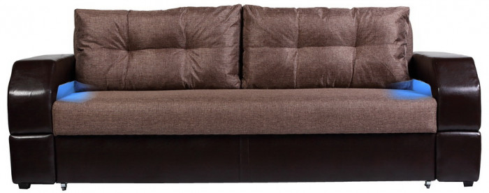 Диван-еврокнижка Манчестер, пружинный блок, 150х195,  рогожка/экокожа коричневый