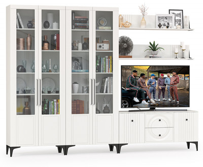 Валенсия Гостиная № 075, ЛДСП белый шагрень/МДФ белый шагрень