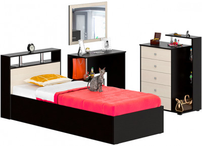 Камелия спальня № 7 Кровать 900 + Стол косметический + Зеркало + Комод, венге/дуб лоредо