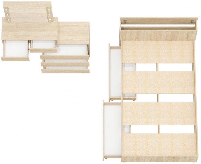 Ксения Кровать с ящиками 1200 + Стол косметический с подсветкой 110, дуб сонома