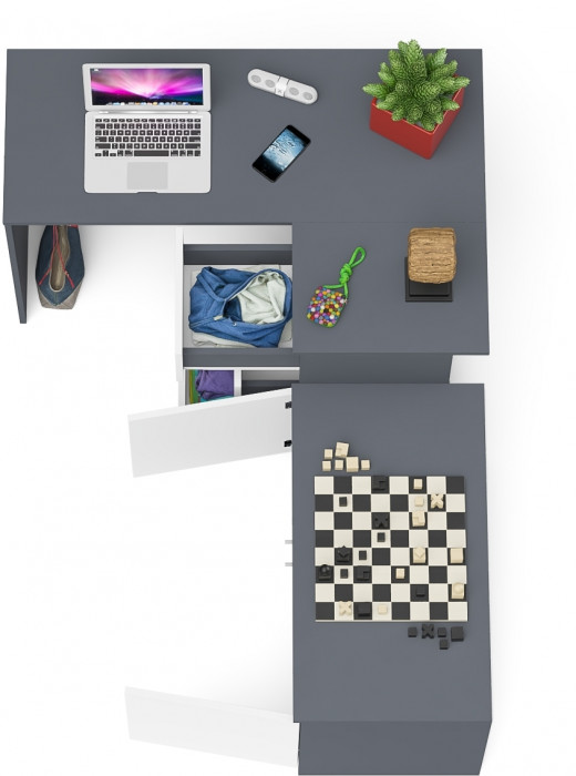 Мори компьютерный стол МС-16 правый + Тумба МА900.1, графит/белый