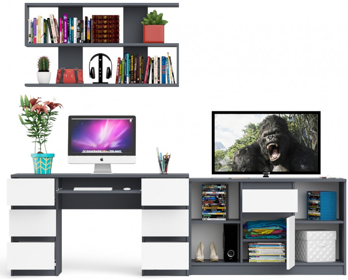 Мори компьютерный стол МС-2 + Тумба МТВ1204.1 + Полка 1200, графит/белый