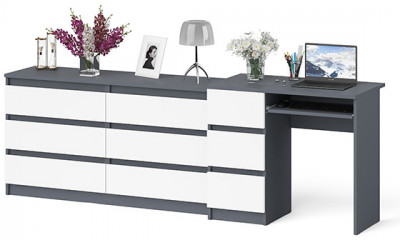 Мори компьютерный стол МС-6 левый + Комод МК1380.6, графит/белый