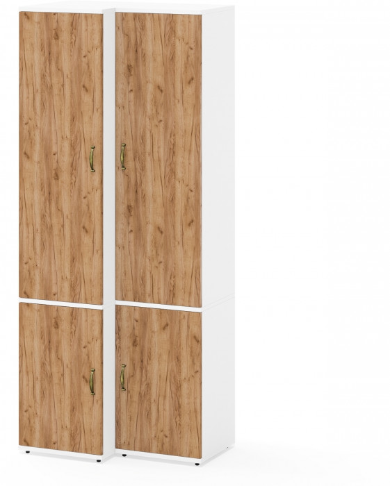 Лидер-8 Модуль Пенал МД 21Б + Пенал МД 23Б, цвет белый шагрень/крафт золото, ШхГхВ 80х50х190 см., универсальная сборка