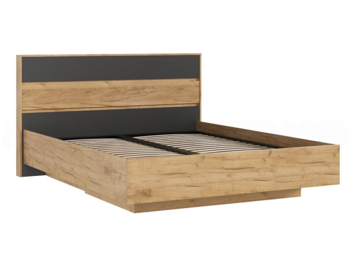 Роджинамиф Кровать парящая 160 с ортопедом дерево с подсветкой, графит/дуб крафт