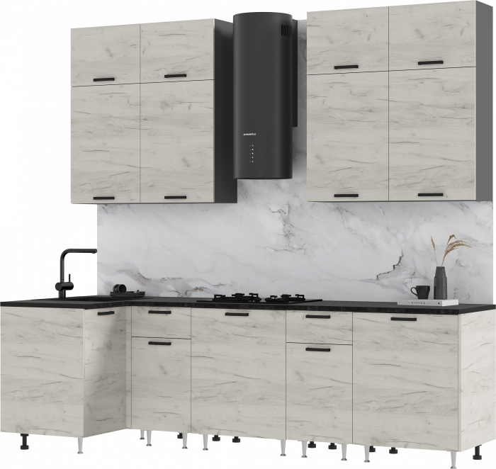 Кухня Рио NEW 1,0х2,6м/1080м (490), Компановка №3, Графит/Дуб крафт белый