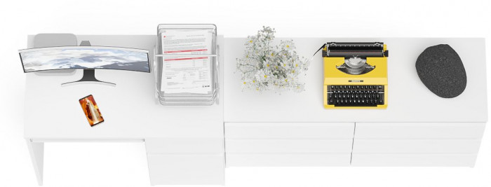 Мори компьютерный стол МС-1 правый + Комод МК1200.6, белый