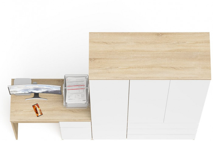 Мори Стол компьютерный МС-1 правый + Шкаф МШ1200.1, цвет дуб сонома/белый, ШхГхВ 210,4х50,4х209,6 см., выдвижной ящик справа, НЕ универсальная сборка