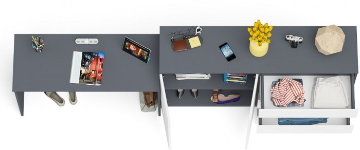 Мори письменный стол МСП1200.1 + Комод МК1600.1, графит/белый