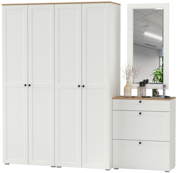 Остин Прихожая 28, белый шагрень/дуб крафт золотой