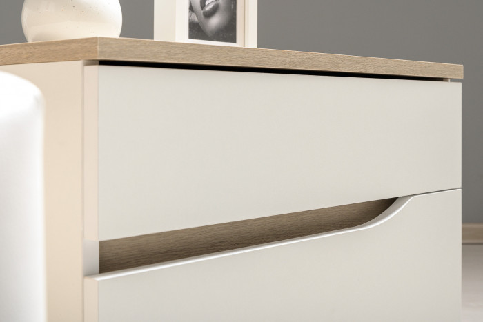 Муссон Кровать 11.28 + подъёмный ортопед + Тумба 16.03 + Комод 13.97, цвет белый/дуб эндгрейн элегантный/кожзам белый, сп. м. 1600х2000 мм., б/м