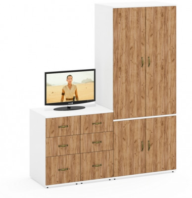 Лидер-8 Шкаф МД 19Б + Тумба МД 3.16 + Тумба МД 3.16, белый шагрень/крафт золото