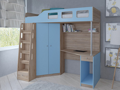 Кровать чердак Астра 7 Сонома/Голубой