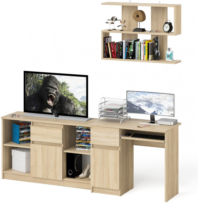 Мори компьютерный стол МС-1 левый + Тумба МТВ1204.1 + Полка 900, дуб сонома