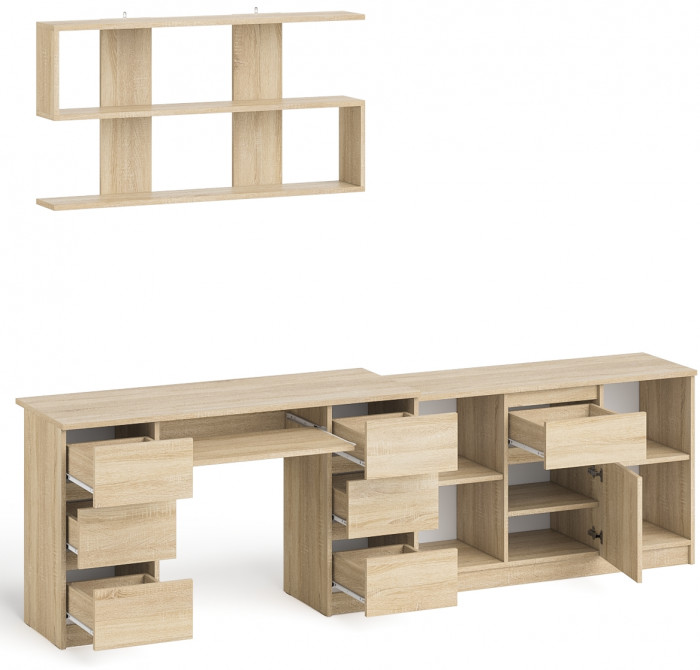 Мори компьютерный стол МС-2 + Тумба МТВ1204.1 + Полка 1200, дуб сонома