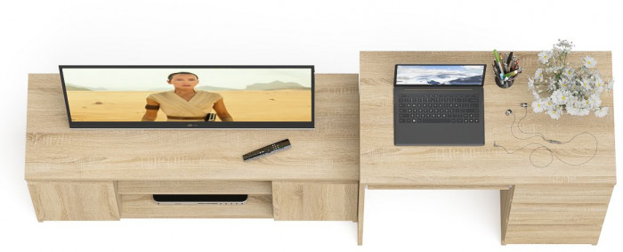 Мори компьютерный стол МС-6 правый + Тумба МТВ1200.1, дуб сонома