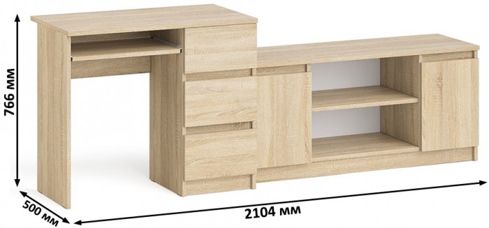 Мори компьютерный стол МС-6 правый + Тумба МТВ1200.1, дуб сонома