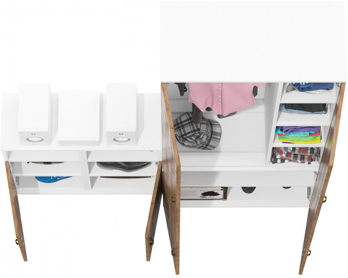 Лидер-8 Шкаф МД 20Б + Тумба МД 3.19 + Тумба МД 3.19, цвет белый шагрень/крафт золото, ШхГхВ 160х37,5х190 см., НЕ универсальная сборка